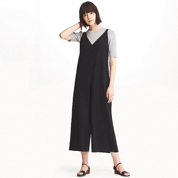 Uniqlo Wide Leg Linen Blended Jumpsuit - Small, Black - Picture 1 of 3